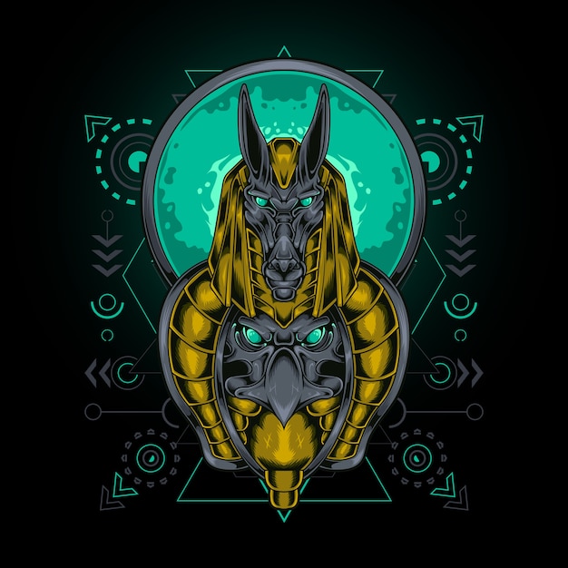 Anubis e águia com geometria sagrada