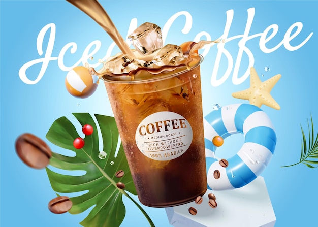 anúncio criativo de café gelado em 3D