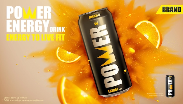 anúncio de banner de bebida energética 3d power