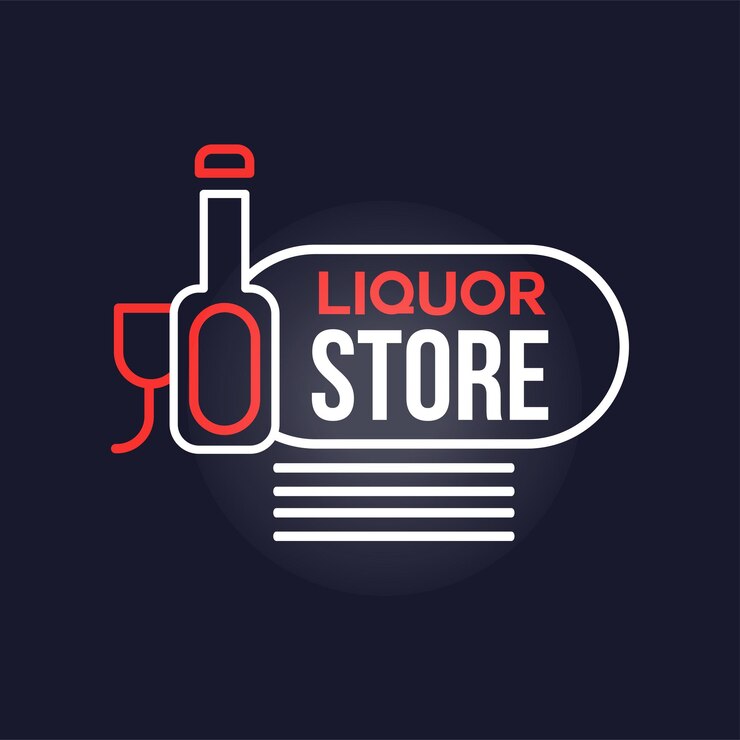 Vetor anúncio de neon de loja de bebidas alcoólicas vintage placa de sinalização brilhante brilhante vector de bandeira de luz ilustração de design web