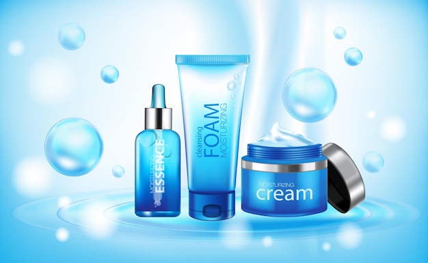 Anúncio de produtos cosméticos de essência hidratante