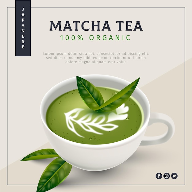 Anúncio realista de chá matcha