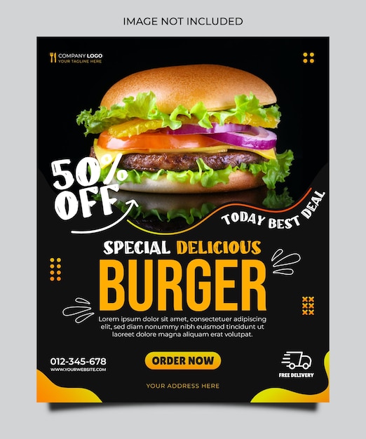 Vetor anúncios de menu de comida de hambúrguer para modelo de banner de restaurante