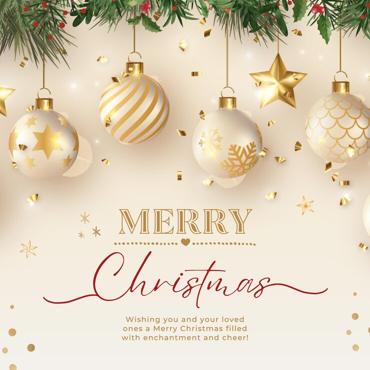Vetor anúncios de natal feliz em vermelho e dourado no instagram