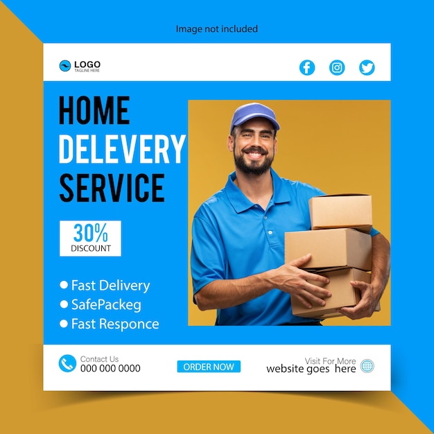 Anúncios de serviço de entrega vetorial promocional design de modelo de postagem de mídia social