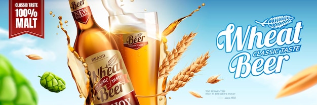Vetor anúncios em banner de cerveja de trigo