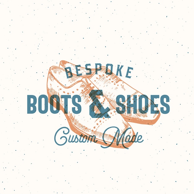 Anunciou o sinal retro das botas e dos calçados ou Logo Template com ilustração da sapata do homem e tipografia do vintage.