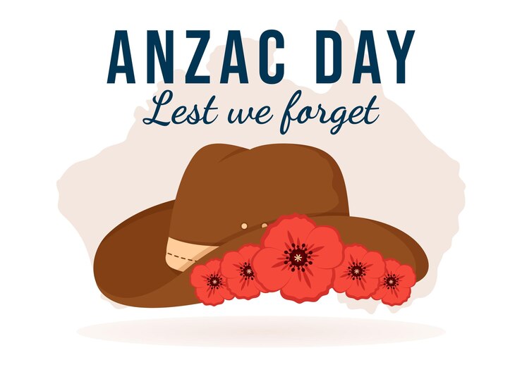 Vetor anzac day of lest we forget ilustração com soldado prestando respeito e flor de papoula vermelha