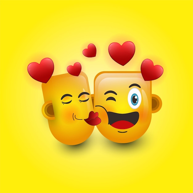 Apaixonar-se emoji isolado em uma ilustração 3d de fundo amarelo