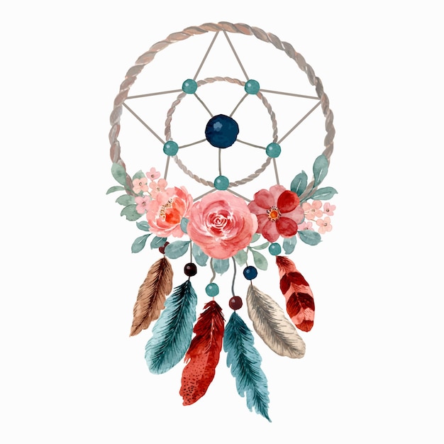 Apanhador de sonhos em aquarela com flores