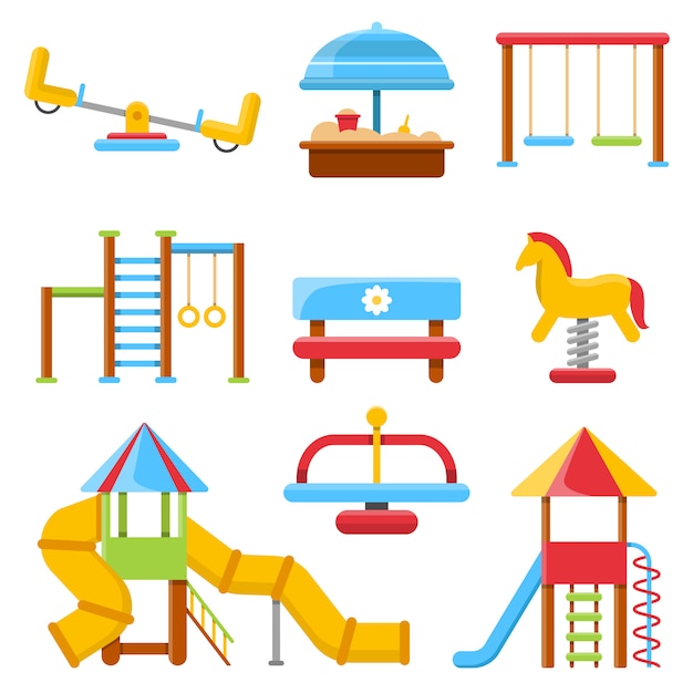 Vetor apartamento de parque infantil com vários equipamentos