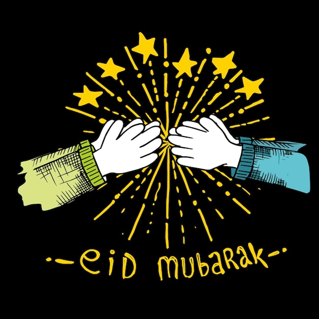 aperto de mão, Eid Mubarak, doodle e vetor de ilustração