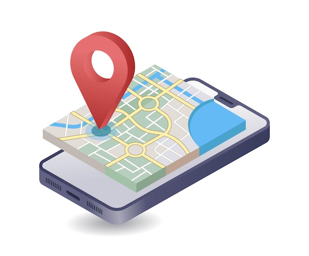 Aplicação de mapa de localização infográficos de ilustração 3D isométrica plana