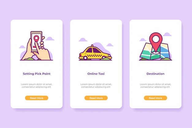 Aplicação de táxi on-line de ilustração onboarding