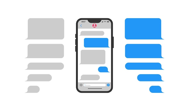Vetor aplicativo de interface de bate-papo com ícone de smartphone de janela de diálogo mensagem de bolha e símbolo de ilustração de telefone vetor de mensagens de sinal