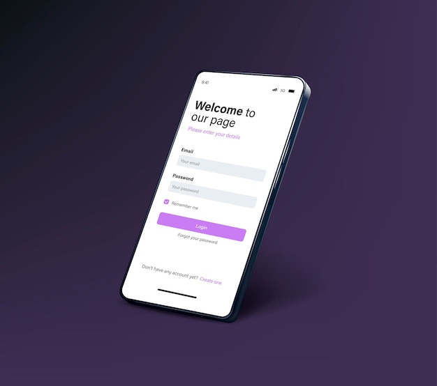 Aplicativo de interface de usuário de smartphone Ecrãs de telefone para aplicação de loja Interface móvel com login de conta e carrinho de compras Capturas de tela maquetes de sites responsivos