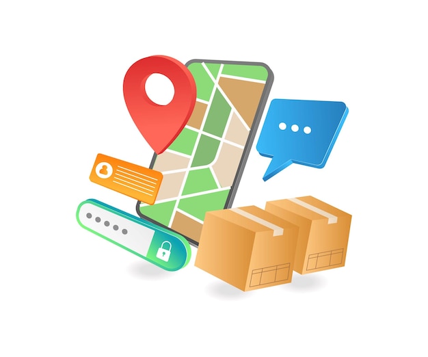 Aplicativo de mapa de localização para entregar mercadorias de pacote