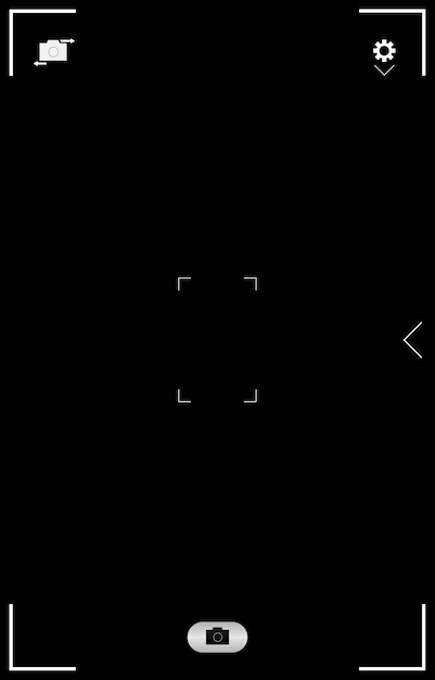 Aplicativo de mídia social da interface da tela da câmera do smartphone. Câmera de design de moldura de interface de usuário. Ícones da interface do usuário do flash, hdr, live, qualidade, tempo, estabilização. mock up ilustração