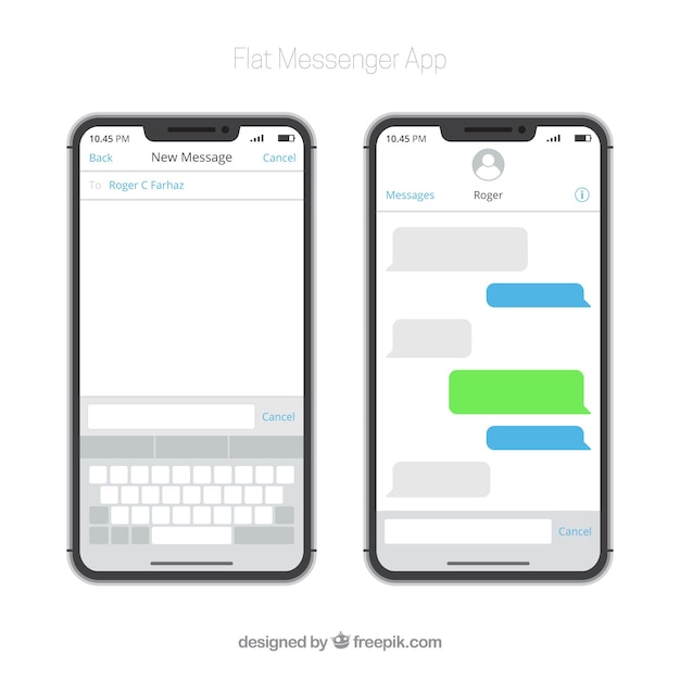 Aplicativo messenger para celular em estilo plano