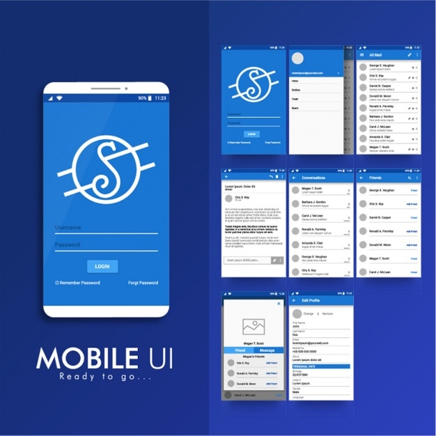 Vetor aplicativo móvel fantástica com detalhes azuis