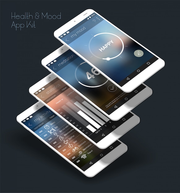 Aplicativo móvel responsivo de design plano com modelos em 3d