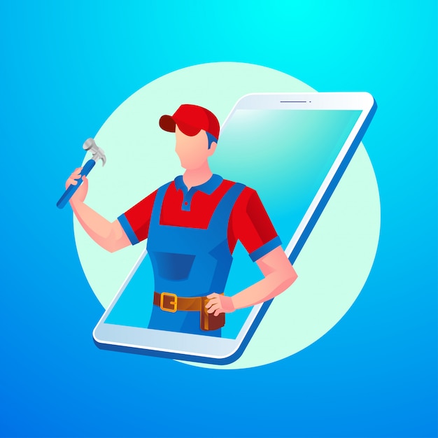 Aplicativo virtual online handyman com smartphone