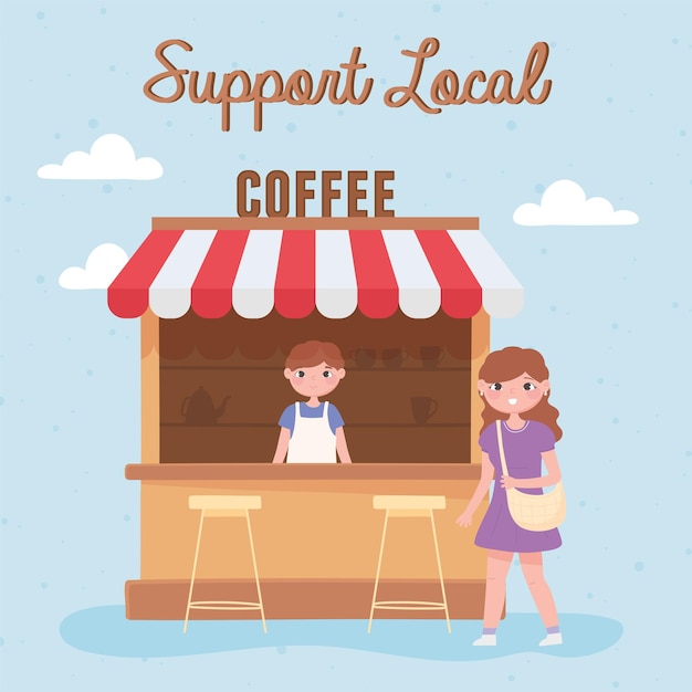 Apoie empresas locais, vendedores em cafeterias locais e clientes