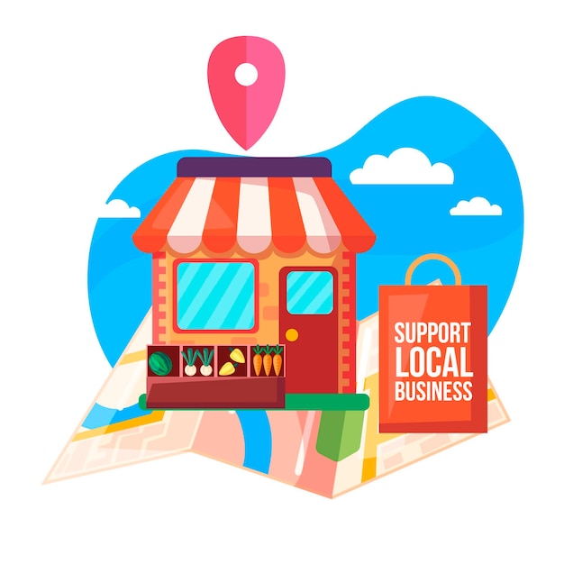 Vetor apoie o conceito de negócio local com ilustração de mercado