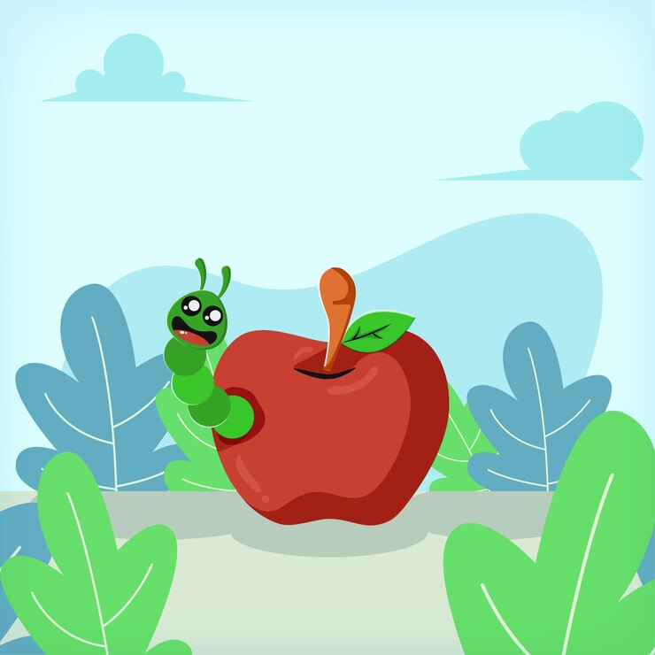 Apple com conceito de design de ilustração plana de verme