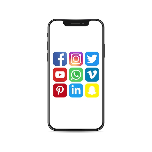 Vetor apple iphone com diferentes logotipos de mensageiro de mídia social facebook instagram twitter youtube