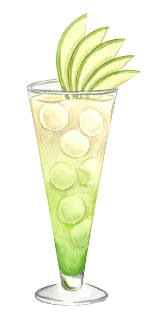 Vetor apple margarita álcool coquetel mão desenhada aquarela ilustração em fundo branco bebida clipart elemento