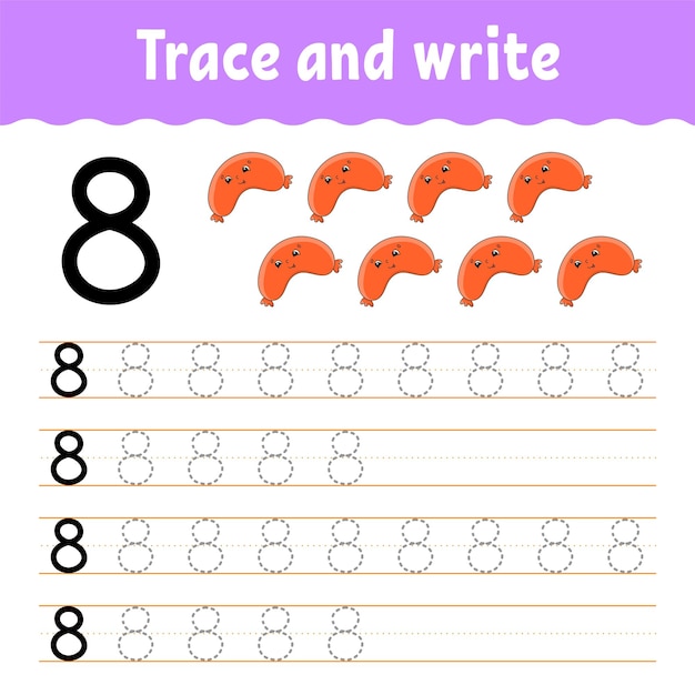 Aprenda números trace e escreva prática de caligrafia planilha de desenvolvimento educacional página de atividade colorida