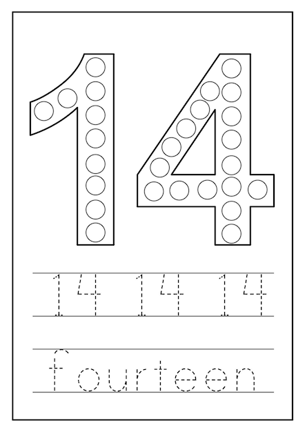 Aprendendo números para crianças número quatorze planilha de matemática