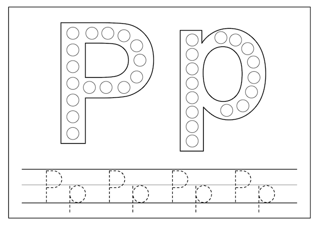 Aprendendo o alfabeto inglês para crianças letra p traçando letras