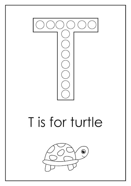 Aprendendo o alfabeto inglês para crianças letra t atividade de marcador de ponto
