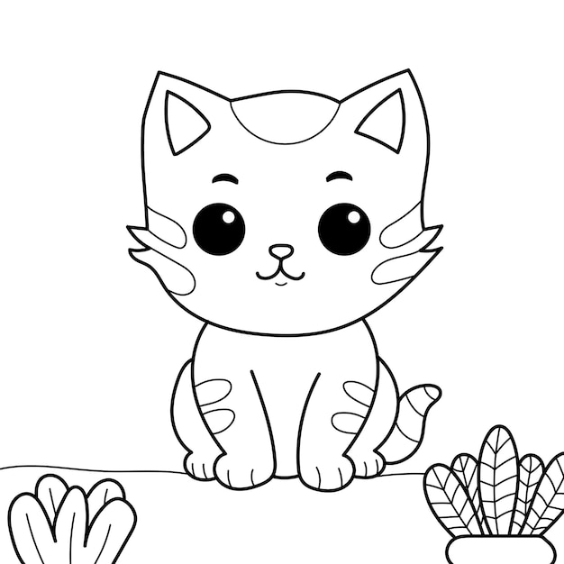 aprender a colorir um gato com algumas plantas para crianças