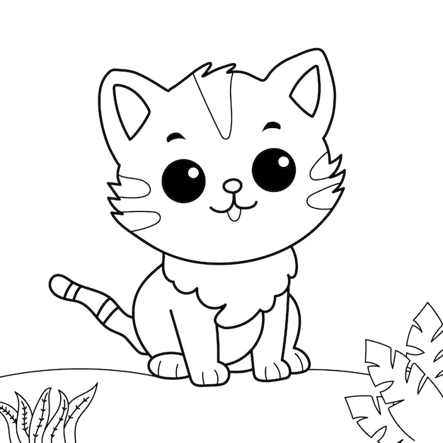 aprender a colorir um gato com algumas plantas para crianças