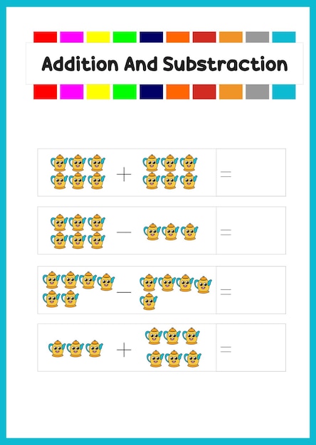 Aprendizagem de adição e subtração para crianças. aprenda a contar o objeto.