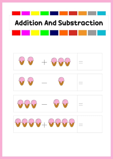 Aprendizagem de adição e subtração para crianças. aprenda a contar o objeto.