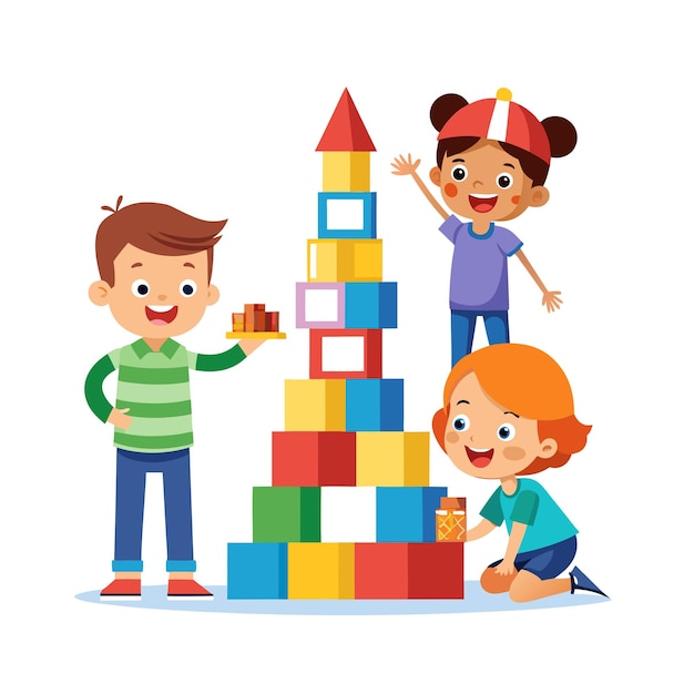 Aprendizagem e entretenimento infantil Ilustração vetorial de personagens de desenhos animados para educação e mídia