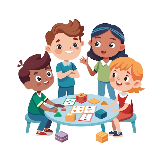 Aprendizagem e entretenimento infantil Ilustração vetorial de personagens de desenhos animados para educação e mídia