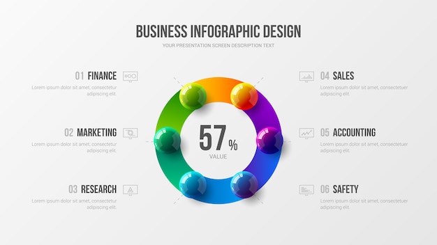Apresentação de infográfico de negócios incrível, layout de design de ilustração de bolas coloridas