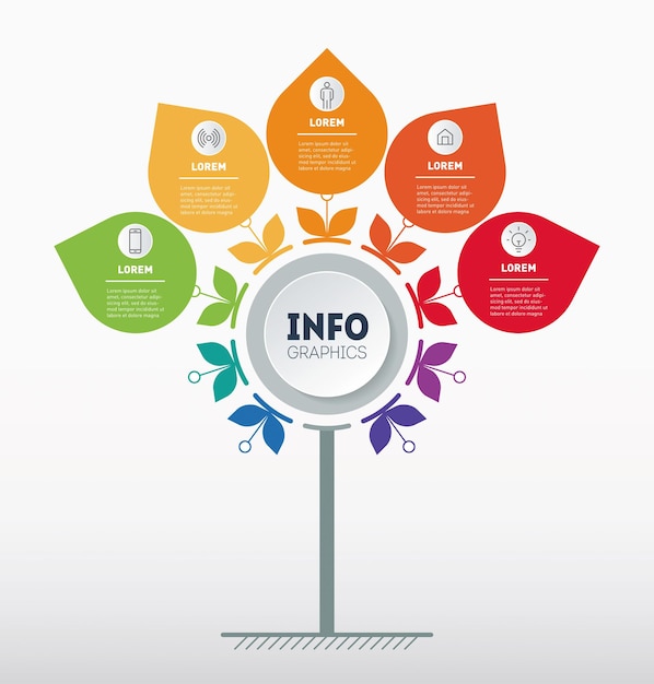 Apresentação de negócios ou conceito de infografia com 5 opções o gráfico em forma de flor