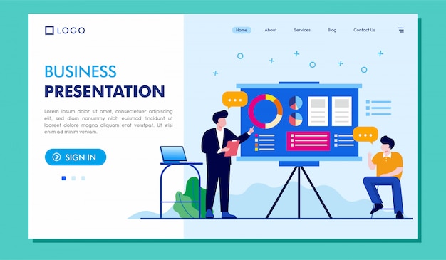 Apresentação de negócios página inicial site ilustração vector design