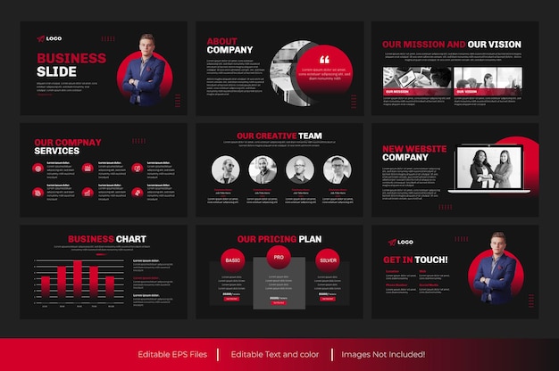 Vetor apresentação de slides em powerpoint de negócios e design de modelo de apresentação de negócios de cor vermelha