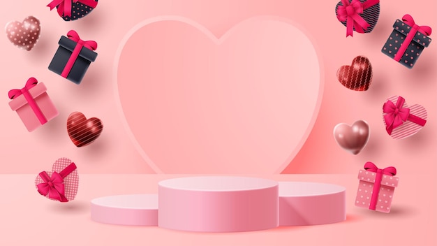 Apresentação do produto do pódio 3D do dia dos namorados para banner, publicidade e negócios. ilustração vetorial