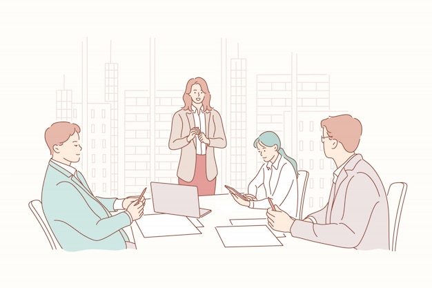 Apresentação, RH, reunião, recrutamento, treinamento, headhunting, conceito do negócio