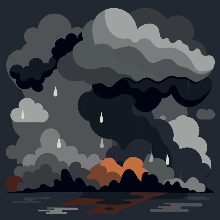 Vetor aquarela abstrata fundo escuro cinza com preto nuvens no céu nuvens chuvosas borrosas