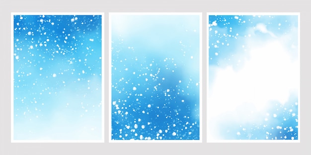 Aquarela azul com fundo caindo de neve