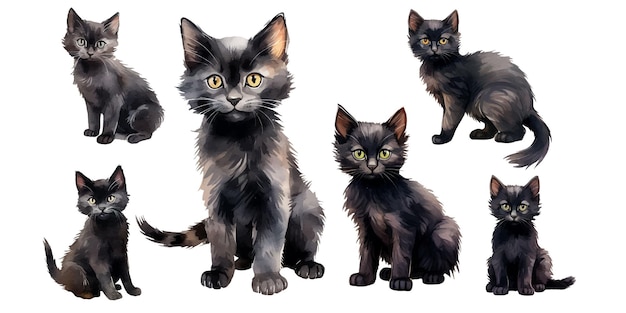 Vetor aquarela bebé gato preto clipart